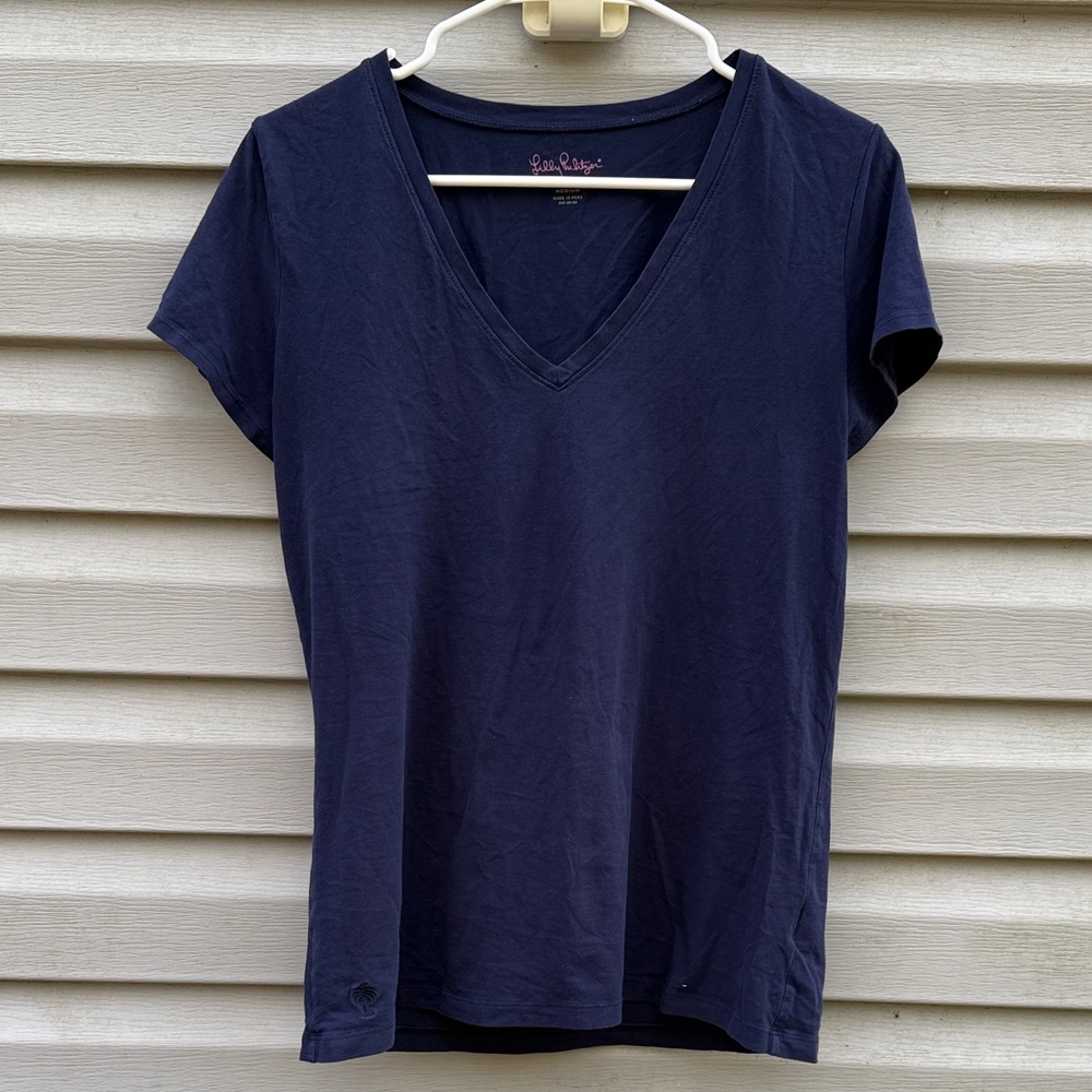 Lilly Pulitzer | Navy Blue V-neck Short Sleeve Shirt size Medium